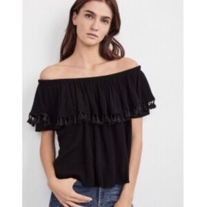 Velvet G & S Dominga Off Shoulder Black Tassel Top